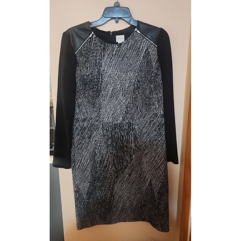 CHICO'S Black White Animal print Leather look Shoulder Women's Dress Size small